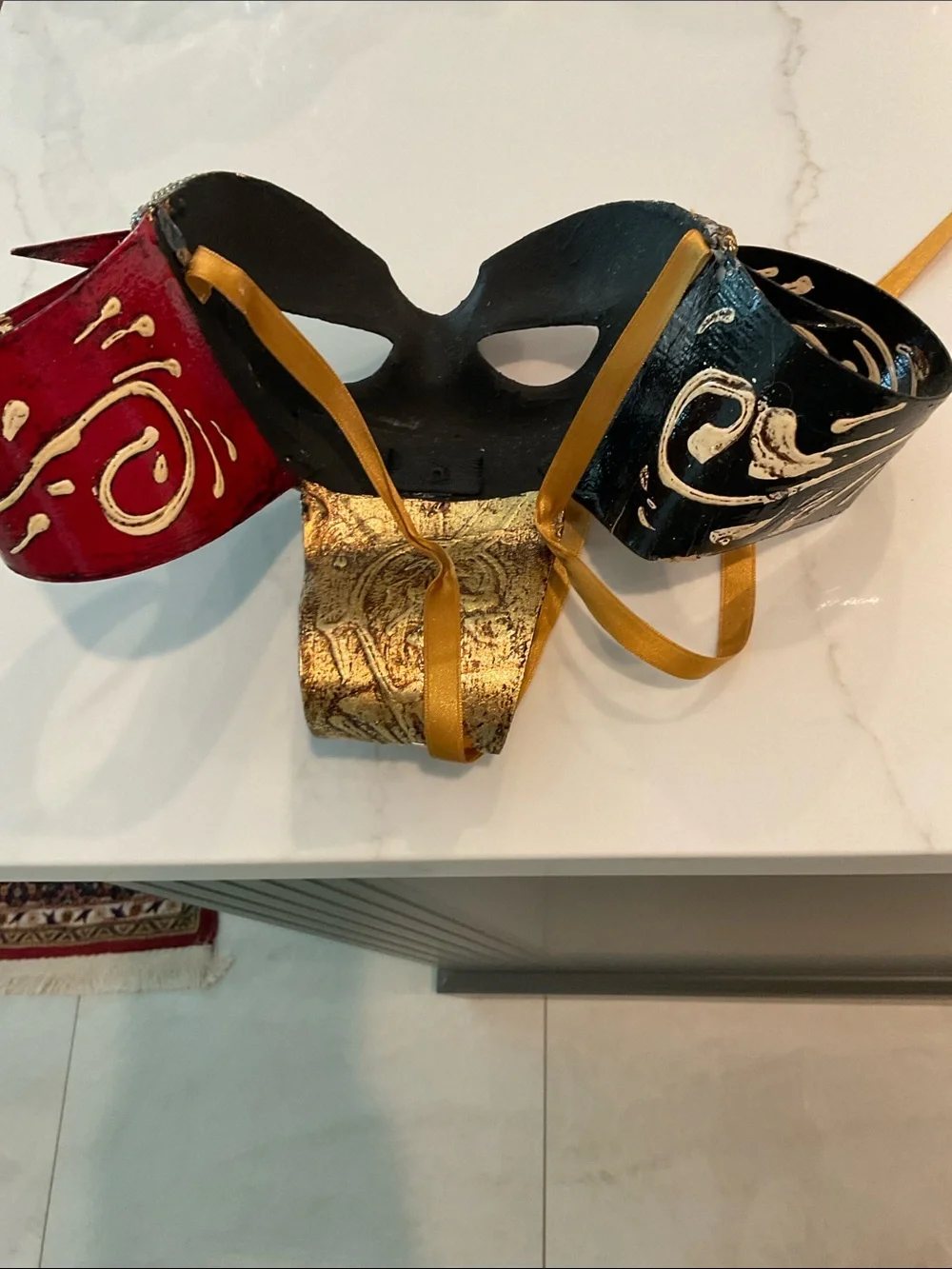 Venetian Style Tricolor Masquerade Mask - Red, Black & Gold
